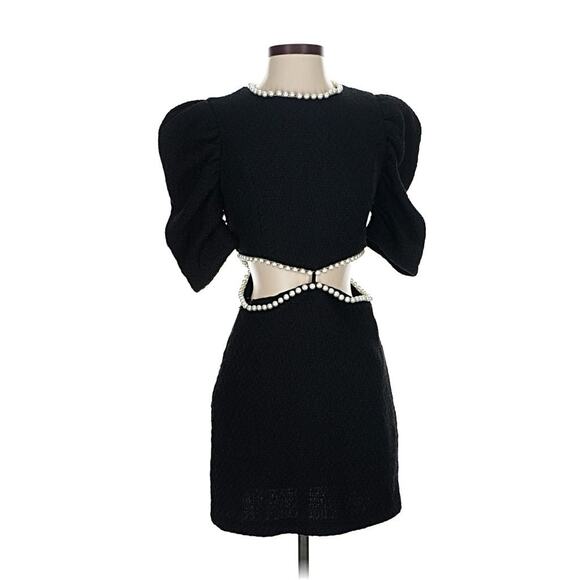 Do + Be Black Cut Out Puff Sleeve Pearl Mini Dress Small - Picture 2 of 5